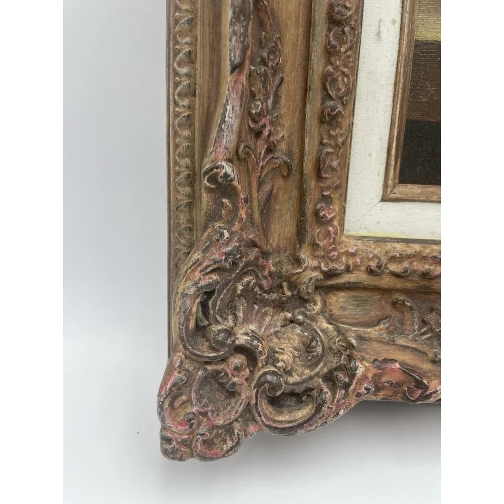 Vintage Still Life Fruit Oil‎ on Canvas Ornate Baroque Frame Signed 14 x 16